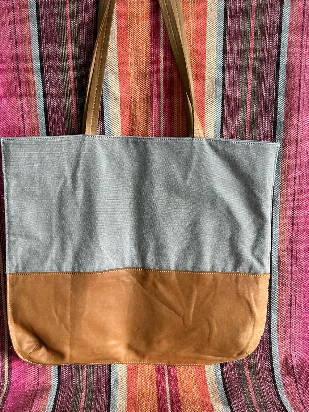 Hearth & Hand Magnolia Taupe Canvas Tan Leather Large Tote Bag